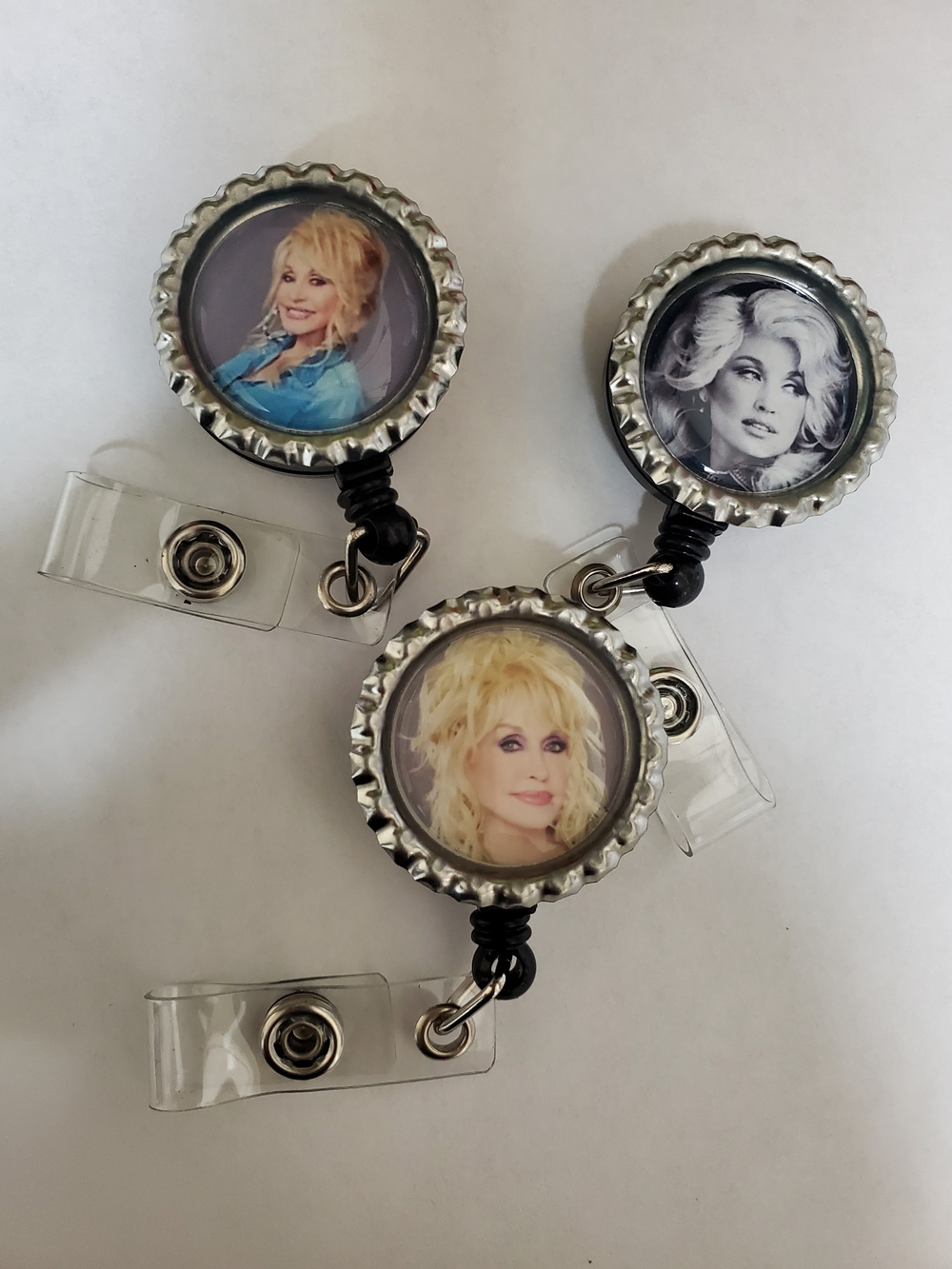 Silver Bottle Cap Badge Reel with Blonde Portrait